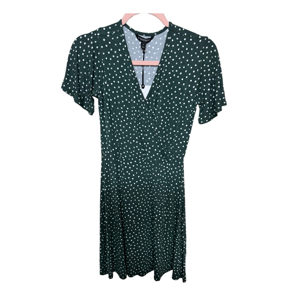 41 Hawthorn Green Crossover White Dotty Dress - small